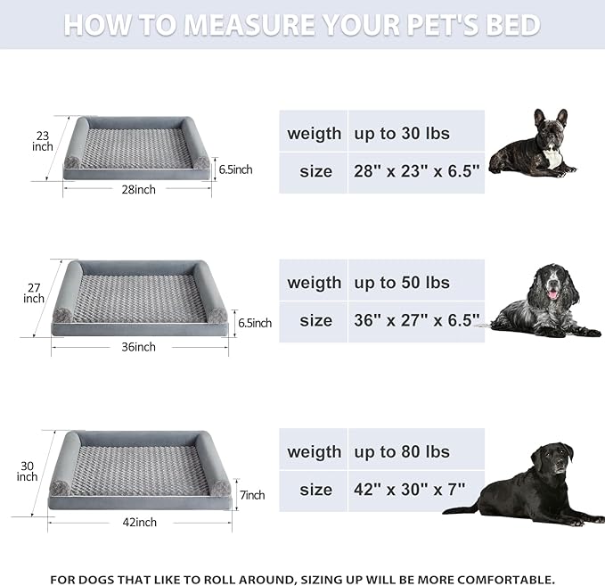 BFPETHOME Orthopedic Washable Large Dog Bed for Senior Dog Comfy Sleep | Waterproof Big Soft Pet Couch Bed for Dogs Relax with Removable Cover Supportive Egg Crate Foam Grey 36x27 Inch - Image 6