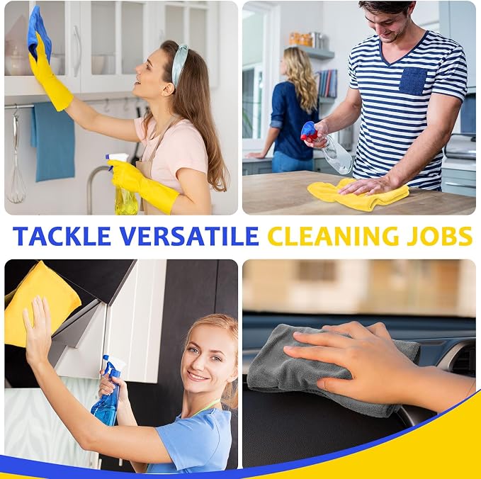Nuenen Microfiber Cleaning Cloths for Cars 16 x 16 Inch Ultra Absorbent Car Towels Drying Reusable Cleaning Supplies House Kitchen Window Microfiber Towel(Blue, Gray, Yellow,60 Pcs) - Image 6