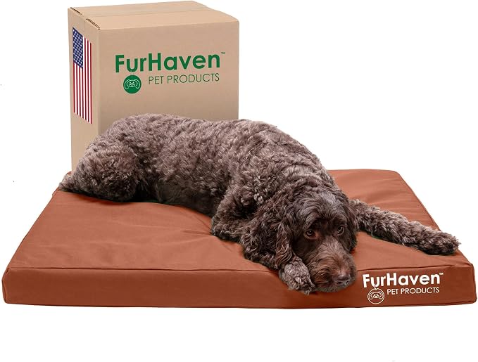 Furhaven Water-Resistant Orthopedic Dog Bed for Large/Medium Dogs w/ Removable Washable Cover, For Dogs Up to 55 lbs - Indoor/Outdoor Logo Print Oxford Polycanvas Mattress - Chestnut, Large by FurHaven