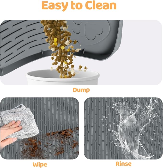 Dog Food Mat 57''x40'' Extra Large Dog Mat for Food and Water, Dark Grey | Silicone Dog Bowl Mat with Raised Edge, Waterproof Non-Slip Pet Feeding Mat for Floors, fit for Dog Cat Bowls - Image 5