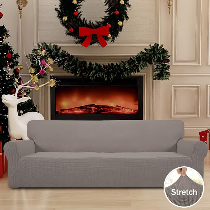Easy-Going Stretch 4 Seater Oversized Sofa Couch Cover Taupe | 1-Piece Extra X-large Sofa Cover Furniture Protector Couch Soft with Bottom for Kids, Spandex Jacquard - Image 2