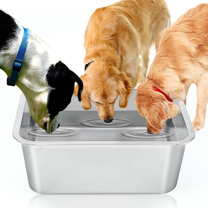 BWOGUE 4 Gallons Extra Large Dog Water Bowl for Large Dogs, Stainless Steel | Stainless Steel Dog Bowl, 1 Pack Large Water Bowl for Dogs, Wide Deep Bowl, Rectangular Shape, Easy to Clean, Outdoor Use by BWOGUEPetHome