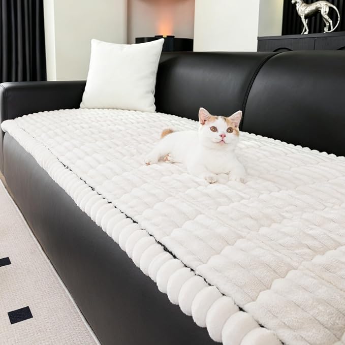 Couch Cover for Dogs, Non Slip Washable Sofa Protector Pet Friendly | White Fuzzy For 3 Cushion Couch, Protector for All Sofas (27.6" x 70.9") - Image 2