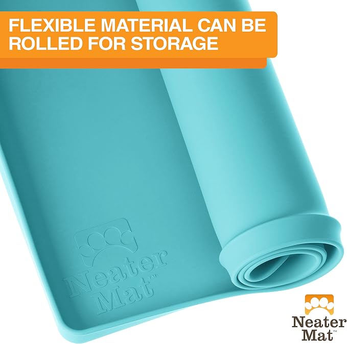Neater Pet Brands Neater Mat Pet Mats for Food and Water, Cat & Dog Bowl Mat Waterproof Silicone, Feeding Tray, Dog Food Mats for Floors, Placemat w/Raised Edge for Under Bowls, 32" x 24", Aquamarine - Image 9