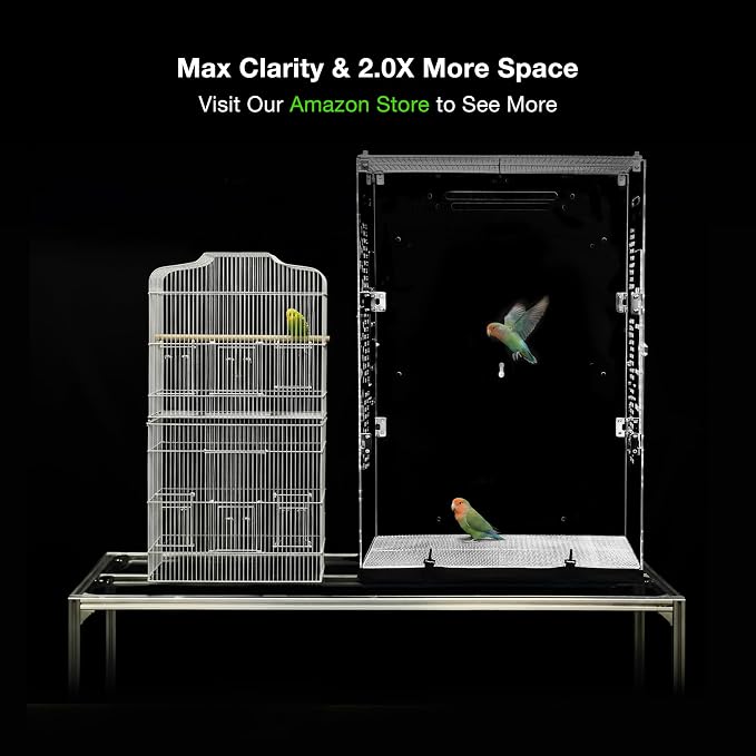 GuineaLoft™ Model-ET223 Acrylic Bird Cage – 2×2×3 ft Mid-Sized Tall Cage, Crystal Clear, Stainless Steel Mesh Top & Bottom, Dual Side Doors, Reusable Canvas Bottom – Visit the GuineaLoft Store - Image 2
