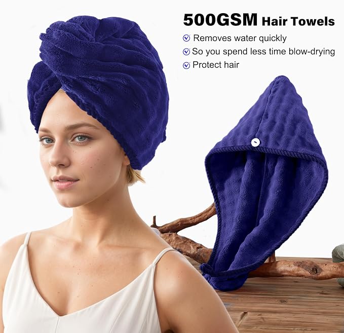 COZYART Lint Free 8Pcs Bathroom Towels Set Ultra Soft Microfiber Navy Blue | Cloud-soft, Ultra fluffy, Thick, Highly Absorbent, Quick Dry, Lint-Free Towels - Image 2