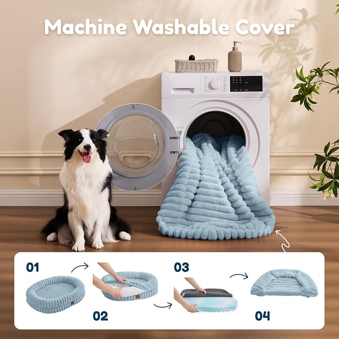 ChiXnuggle Orthopedic Dog Bed, Washable Cover, Faux Fur Bolster Pet Couch | waterproof,egg crate foam,non-slip bottom,for large dogs,light blue,35*28*7,dog sofa - Image 7