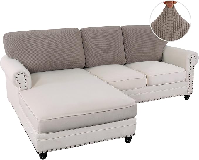 H.VERSAILTEX Backrest Cushion Covers Sectional Couch Back Cushion Covers for Sectional Sofa Set for Both Left/Right Couch (Back Only: 1 Chaise + 2 Sofa, Taupe) - Image 2