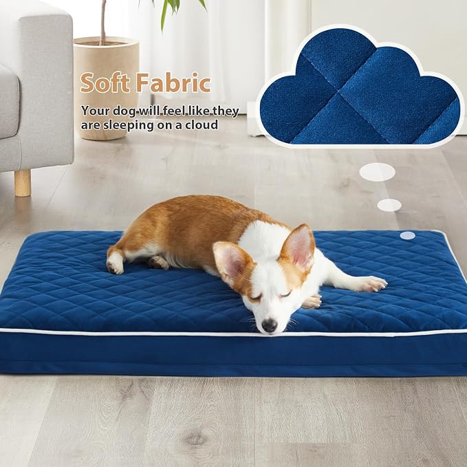 WNPETHOME Orthopedic Waterproof Large Dog Bed for Crate Cozy Sleep | Washable Large Pet Bed with Removable Cover, Multi-Needle Quilting Dogs Crate Beds Blue 35x22 Inch - Image 2