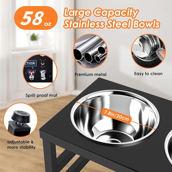 Metal Raised Dog Bowl, 10" Elevate Dog Feeder Stand, 2 Bowls & Non-Slip Mat - Image 3