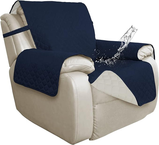 ISSUNTEX Double Protection 100% Waterproof Recliner Covers for Living Room, Reversible Furniture Protector Recliner Couch Sofa Slipcover for Dogs, Pets, Kids (Oversized Recliner, Navy/Ivory) by ISSUNTEX