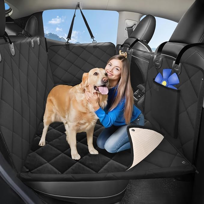 Back Seat Extender for Dogs-Large Space, Hard Bottom Dog Car Seat Cover for Back Seat with Blankets, Sturdy Backseat Extender for Dogs, Waterproof Dog Hammock for Car, SUV, Truck by ROUWINNE