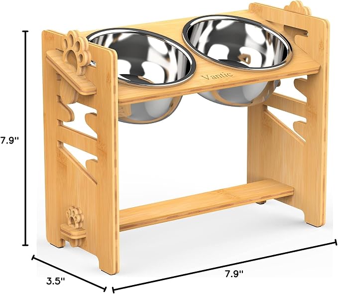 Vantic Elevated Dog Bowls, Adjustable Bowl Stand Large/XLarge, Natural | Bamboo Elevated Feeder with 2 Stainless Steel Bowls, Adjustable Height Stand for Large and Extra-Large Dogs - Image 7