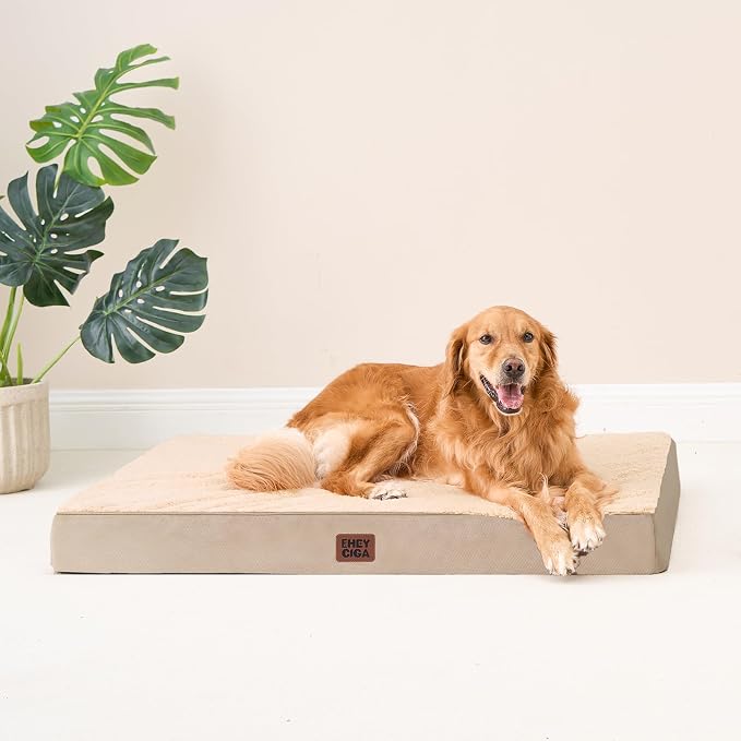 EHEYCIGA Orthopedic Dog Bed Large with Removable Washable Cover, 50IN Khaki | Egg Crate Foam Support, Durable Oxford fabric, Non-Slip Bottom, Machine Washable, Soft Waterproof Plush Pet Bed Mat For Crate - Image 7