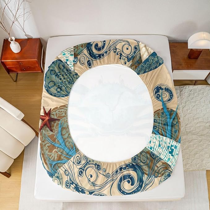 Beach Theme Bedding Set Kids Beach Crabs Print Full 4 Piece Sheet Set 3D Crab Luxury Microfiber Bed Sheets Set (1 Fitted Sheet, 1 Flat Sheet, 2 Pillowcases)Soft Cute Marine Life Decorative Bedding - Image 4