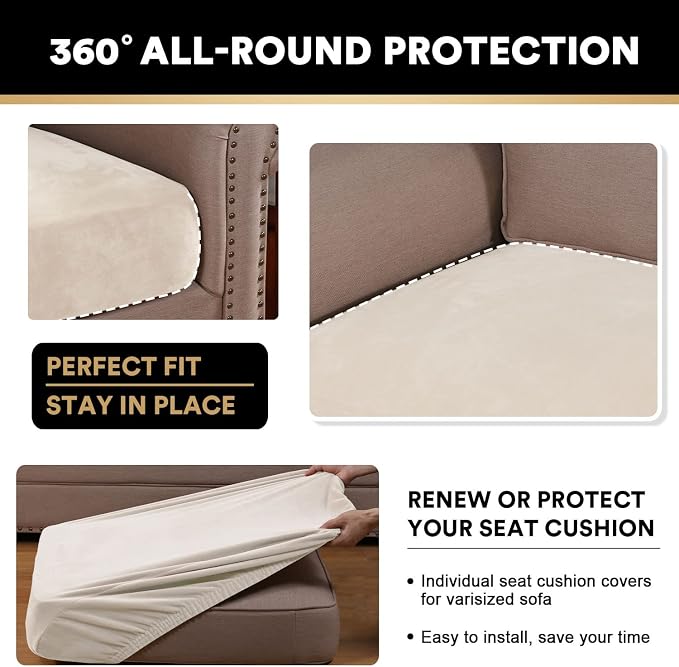 PrinceDeco Stretch Velvet Couch Cushion Covers for Individual Cushions Sofa Cushion Covers Seat Cushion Cover, Sofa Covers Washable, Cushion Sofa Covers for Sectional Couch - Ivory - Image 7