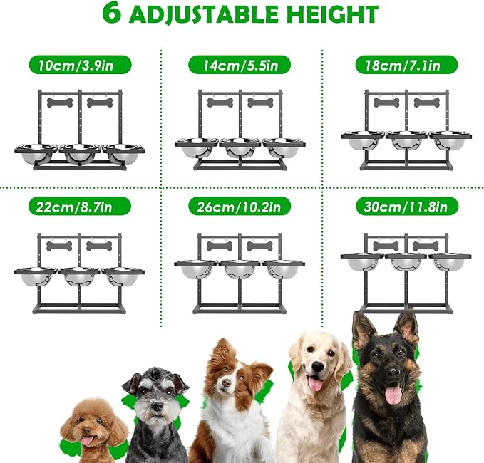 SHAINFUN Elevated Dog Bowls for Medium/Large Dogs with Mat, 6 Height Adjustable Raised Dog Bowls, Three Large 58oz Food Water Stainless Steel Bowls - Image 4