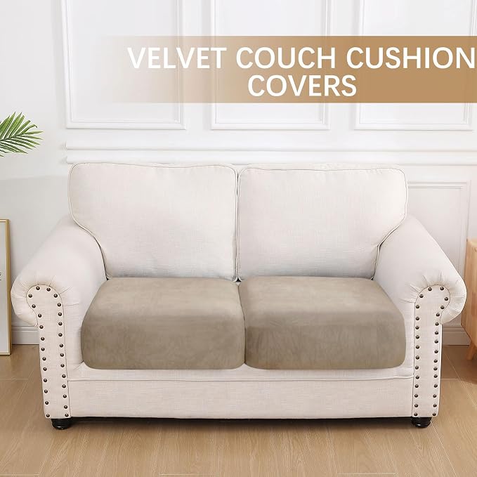 hyha Velvet Couch Cushion Covers, Sofa Covers for 2 Cushion Couch Washable | Soft Plush Sofa Slipcover, Elastic Bottom, Non-Slip Wear Resistant Furniture Protector, Ideal For Pets & Kids, 2 Pcs - Image 5