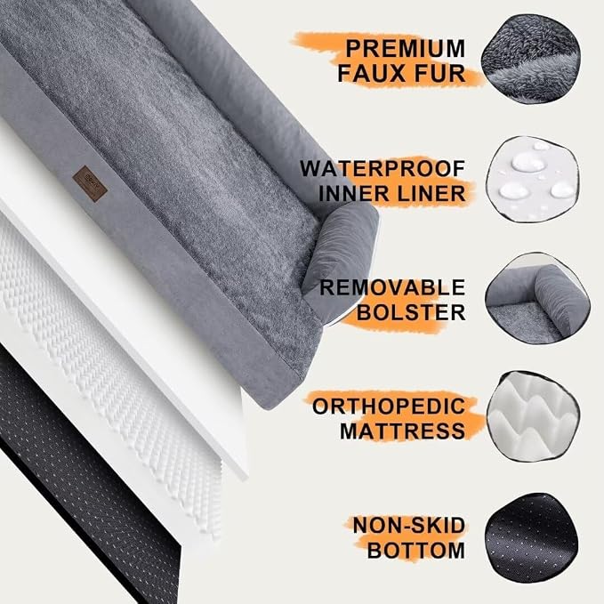 MEKIY Orthopedic Waterproof Dog Bed Pet Couch with Bolster for Medium Dogs | Pillow Support for Neck Relief, Egg Crate Foam, Waterproof Liner, Anti-Slip Bottom, Machine Washable Cover, 30 x 22 Inch - Image 5