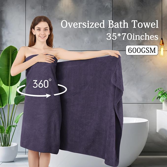 Extra Large Bath Towels Set 35x70 Inches - Purple Luxury 600 GSM Oversized Bath Sheet Towel,Ultra Soft Microfiber - Quick Dry,Highly Absorbent Shower Towels Spa Hotel Bathroom Towel Set (4-Pack) - Image 2