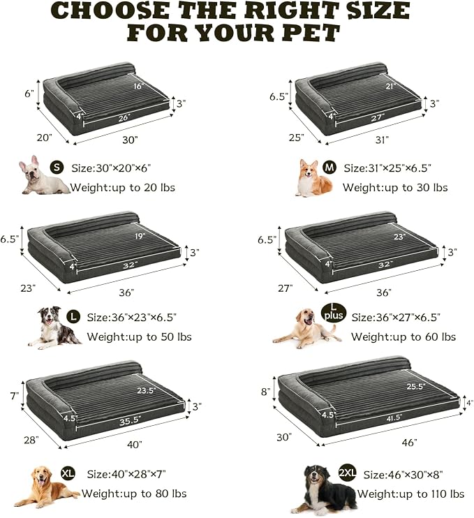 WINDRACING Orthopedic Dog Beds for Large, Medium Dogs, Waterproof Egg Foam Dog Sofa Bed with L Bolster Sides, Washable Large Pet Bed with Removable Cover & Non-Slip Bottom, 36 x 27 inch, Gray - Image 5