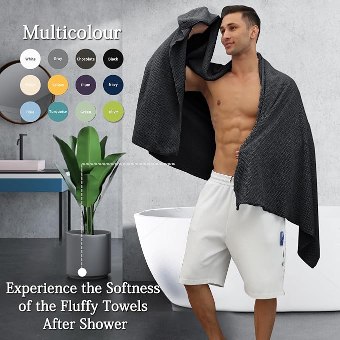 8-Piece Black Bath Towels Set,2 Oversized Large Bath Towels Sheet,2 Hand Towels and 4 Washcloths - 600 GSM Soft Luxury Towel Set,Highly Absorbent Quick Dry Towel Collection for Bathroom,Hotel and Spa - Image 5