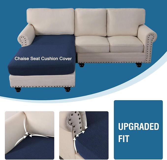 H.VERSAILTEX Sectional Couch Covers 1 Piece Chaise Slipcover L Shape Separate Cushion Couch Cover for Both Left/Right Sectional Couch (Seat Only: 1 Chaises, Navy) - Image 4