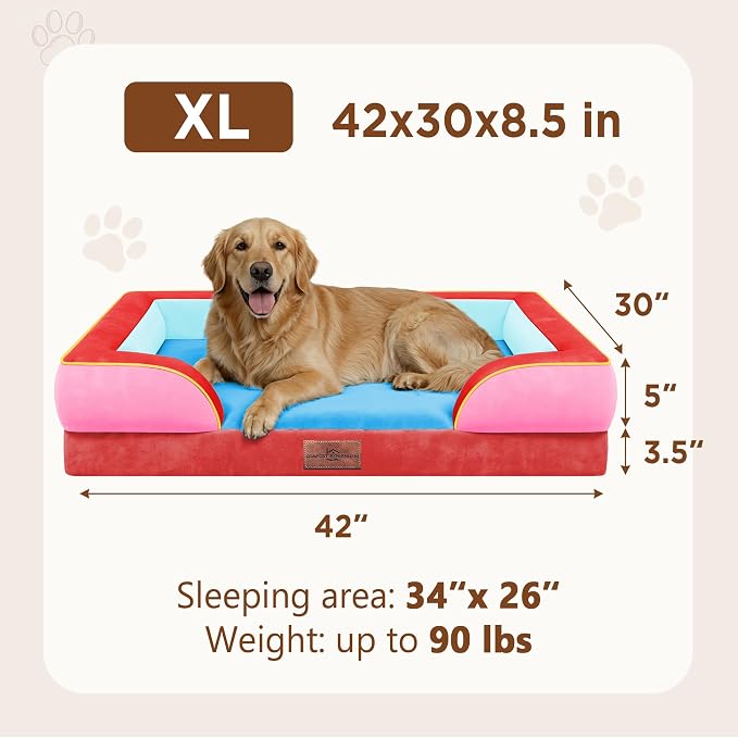 Comfort Expression Orthopedic Dog Bed for Extra Large Dogs with Bolster | Waterproof Dog Couch Bed with Washable Cover & Non-Slip Bottom, Supportive Egg Crate Foam XL Pet Bed, 42x30 Inch - Image 8