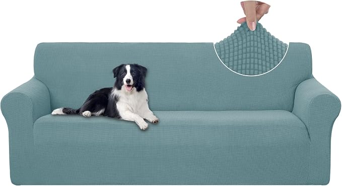 U-NICE HOME Stretch Couch Cover Slipcover for 3 Cushion Sofa, Light Blue | 1-Piece Sofa cover, Washable, Pet friendly, Furniture protector, Polyester Spandex Jacquard fabric by U-NICEHOME
