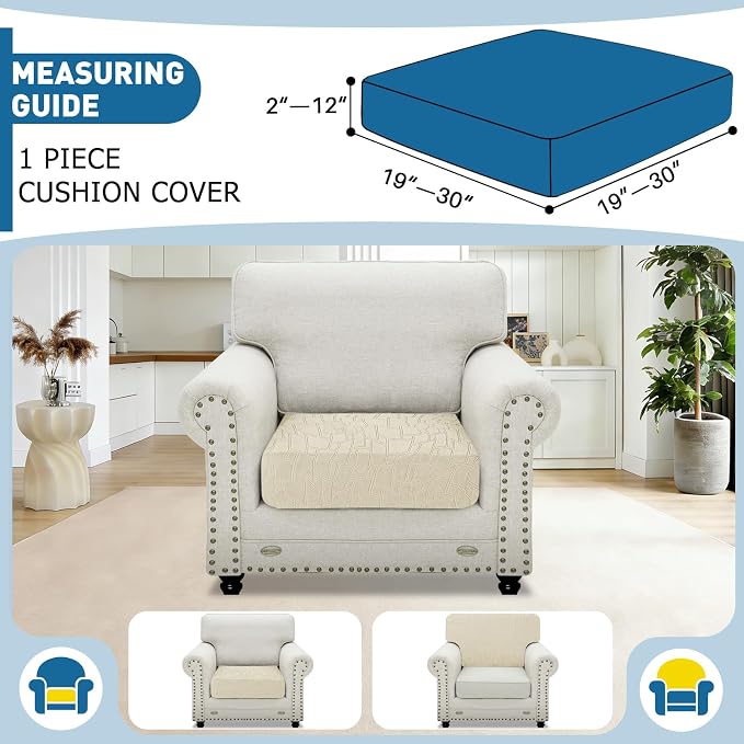 MAXIJIN Waterproof Couch Cushion Covers Individual Chair Seat Cushion Cover Stretch Sectional Sofa Slipcovers with Elastic Bottom for Dogs Pets (1 Piece for Seat or Backrest, Beige) - Image 2