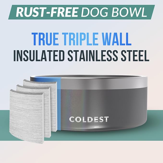 Coldest Dog Bowl - Anti Rust Metal, Non Slip, 3 Layers Insulated Stainless Steel Dog Bowls - Spill Proof & Heavy Duty - Water Bowl for Dogs, Cats & Pets, Dish Washer Safe (100 oz,Stardust Glitter) - Image 3