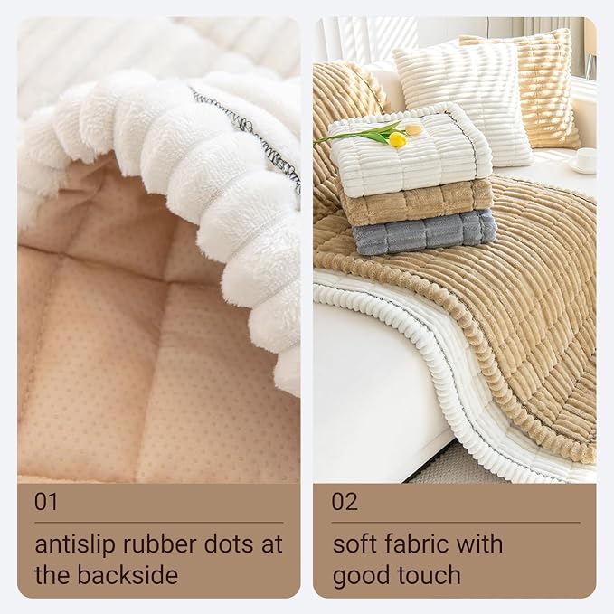 Pet Couch Cover Dogs Washable Non-Slip Couch Protector Fuzzy Cat Sofa Covers for 3 Cushion Sofa Pet Friendly Couch Protector Dog Mat for Couches and Sofas White, 27.6 x 70.9 - Image 5