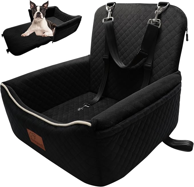 Dog Car Seat Bed 2 in 1 for Small/Medium Dogs up to 35 lbs,Adjustable Safety Leashes,Memory Foam with Soft Fabric Pets Travel Car Bed,Easily Installed in Front and Back seat,Removable and Washable. by VERGODPRODogCarSeatBed