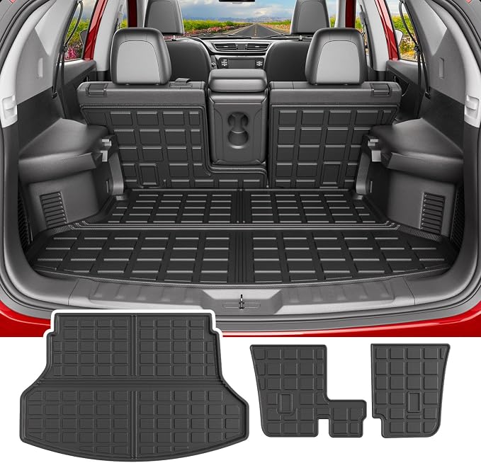 powoq Cargo Mat Compatible with 2014-2020 Nissan Rogue SV S SL Trunk Mat Back Seat Protector Cargo Liner TPE Replacement for 2014-2020 Nissan Rogue Accessories (Trunk Mat+Backrest Mats) by powoq