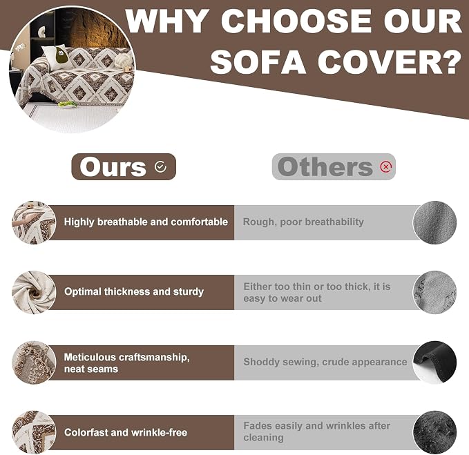 ROOMLIFE Couch Cover Boho Sofa Covers for 3 Cushion Couch Washable | Furniture Protector Sofa Couch Cover for Dogs, Soft Breathable Sofa Slipcover, Couch Throw Blankets with Tassels 71''X118'' - Image 4