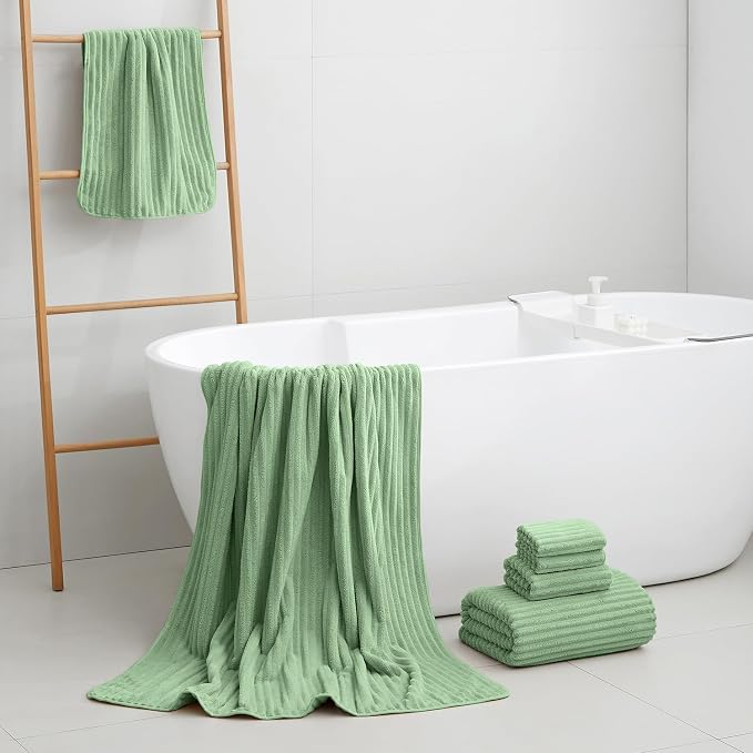6 Piece Bath Towel Set, 30"x60" Towels, Sage Green | Microfiber,Quick dry, Highly Absorbent,shower towels for bathroom gym,2 large Bath towels,2 hand towels,2 washcloths - Image 2