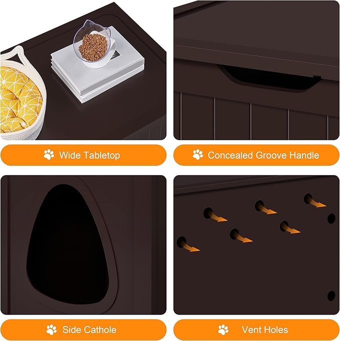 Yaheetech Cat Litter Box Enclosure, Litter Cabinet Furniture Hidden, Wooden Pet Crate Kitty Washroom Storage Bench with Divider Home Loo Indoor Cat House Espresso - Image 3