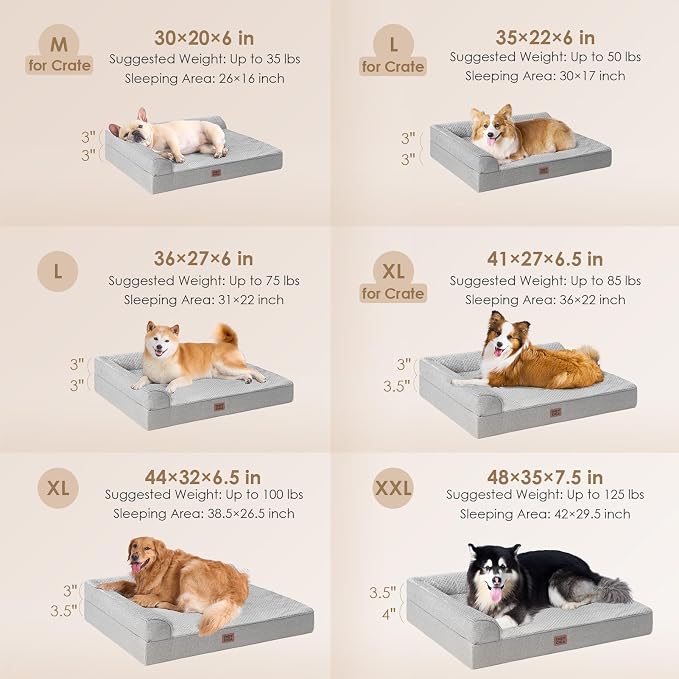 EHEYCIGA Extra Large Dog Bed Othorpedic 44x32x6.5, Memory Foam XL Dog Bed with Washable Removable Cover, Waterproof Pet Sofa Couch XLarge Size Dogs with Nonskid Bottom, Grey - Image 2