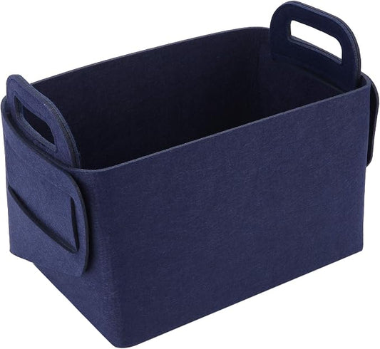 Storage Basket Felt Storage Bin Collapsible& Convenient Box Organizer with Carry Handles for Office Bedroom Closet Babies Nursery Toys Laundry (Navy Blue, 17.9inch（L）×12.2inch（W）×11.6inch（H）) by Unknown