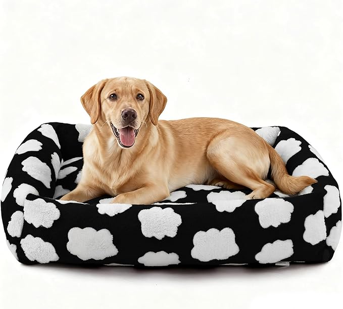 JOEJOY XL Dog Beds Large Sized Dog, Rectangle Washable Orthopedic Pet Bed with Removable Zipper Cover, Cute Soft Calming Puppy Pet Bed with Jacquard Shaggy Plush & Non Skid Bottom by JOEJOY