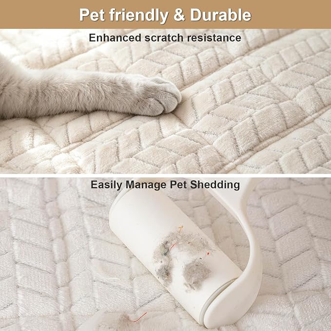 Thick Couch Arm Covers for Sofa (27.6"x27.6",White) | Couch Armrest and Backrest Cover, Machine Washable，Non Slip Sofa Cover, Flannel Dog Pet Friendly Couch Covers Protector - Image 4