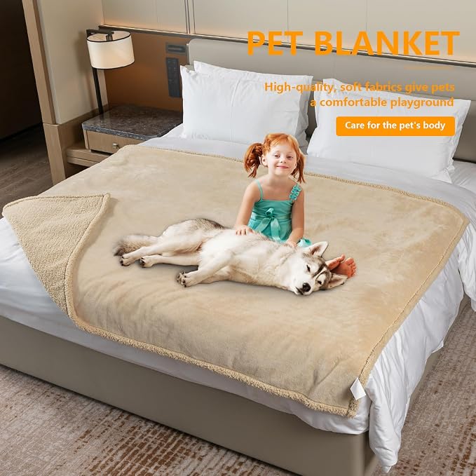 Waterproof Dog Bed Cover 85x57in Pet Blanket for Big Dogs Reversible Pets Couch Blankets for Puppy Fluffy Cream Sherpa Fleece Sofa Leakproof Covers for Cat Warm Washable-XL - Image 5