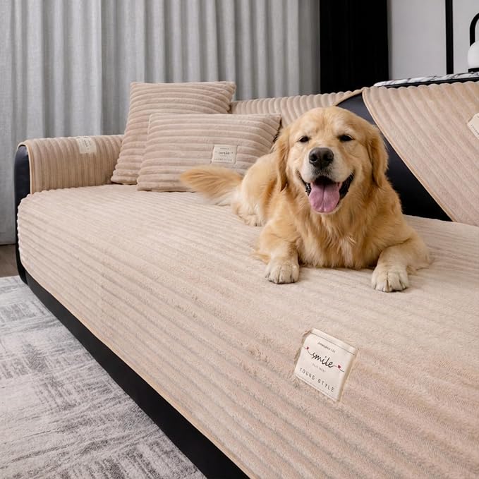 Couch Cover for Dogs, Washable Non Slip Sofa Cover for 3 Cushion Couch, Thick Soft Corduroy Couch Protector, Pet Friendly Furniture Slipcover for Cats Dogs, Sofa Cover for Living Room, Brown by HeadPet