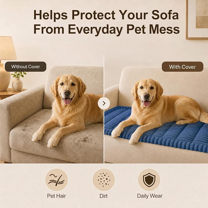 decorUhome Couch Cover for Dogs, Non Slip Fuzzy Thick Pet Sofa Protector | Pet Friendly, Couch Covers for Sofa, Machine Washable, Fits Backrest Cushions & 2-Cushion Sofa, Navy Blue, 27.6" x 47" - Image 4