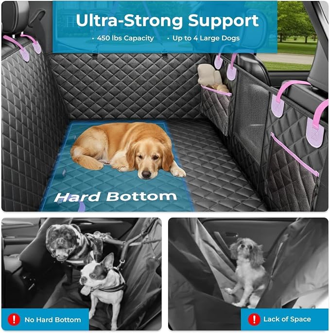 World Trip Dog Car Seat Cover for Back Seat, Hard Bottom 450 LB, 2026 Upgraded Oxford Fabric, Back Seat Extender for Dogs, Mesh Window, Waterproof Scratchproof, Extra Hair Glove, Fits Cars SUVs Trucks - Image 6