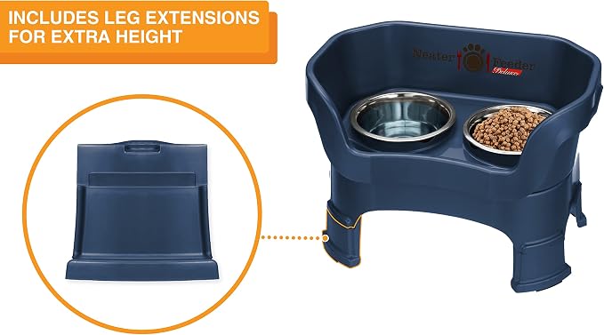 Neater Feeder Deluxe Mess-Proof Elevated Dog Bowls for Medium Dogs (19–40 lbs), 2 Height Adjustable (10” & 12.5”) No-Spill Raised Dog Bowl Stand, Stainless Steel Food Bowl Set, Made in USA, Dark Blue - Image 6
