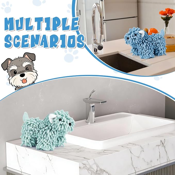 Tegeme 2 Pcs Chenille Dog Hand Towel Fuzzy Towel Absorbent Microfiber Soft for Bathroom Kitchen Washstand (Green Blue,Standing Dog) - Image 5