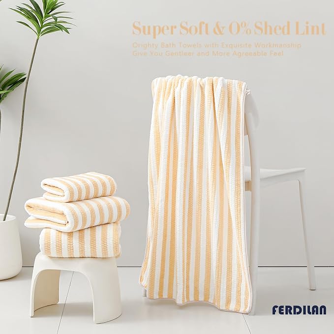 18-Piece Microfiber Bath Towels Set - 6 Bath Sheet, 6 Hand Towels, 6 Washcloths, Soft, Highly Absorbent Bathroom Towel, Quick Dry & Less Lint Shower towel for Bathroom, Hotel, Spa, Dorm-Apricot Yellow - Image 2