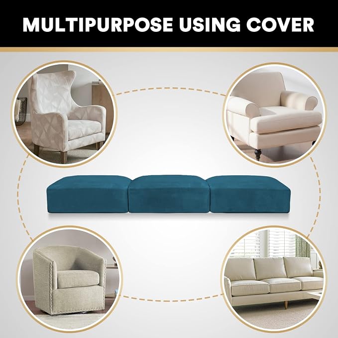 PrinceDeco Stretch Sofa Cushion Covers for Couches and Sofas,Soft Velvet Couch Seat Covers, Sofa Covers Washable, Seat Cushion Cover for 3 Couch Sofa Pet Friendly - Deep Teal, Each Width Up to 29.5" - Image 6