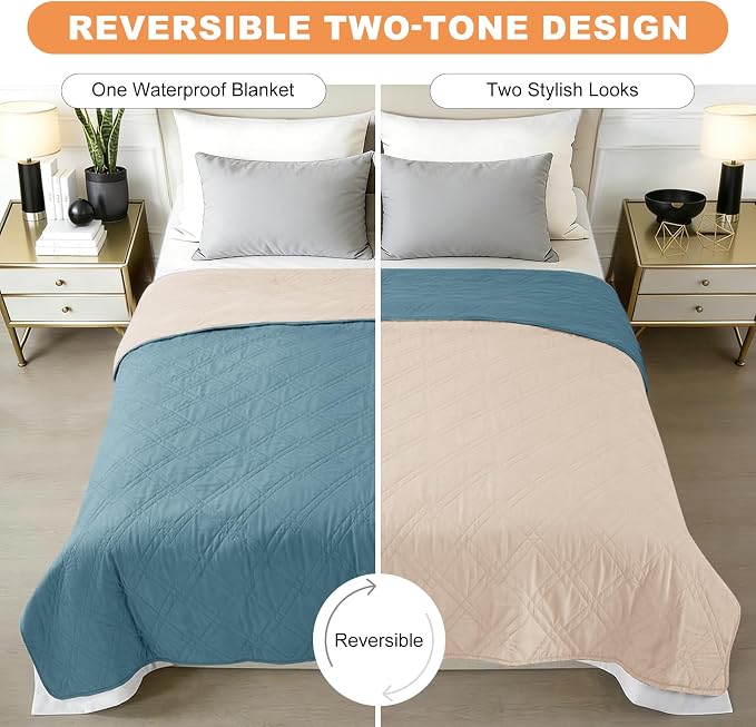 100% Waterproof Dog Bed Cover Pet Blanket 68"x82",7-Layer Reversible Washable Bed Mat for Furniture Couch Sofa Car (Gray Blue+Apricot) - Image 3